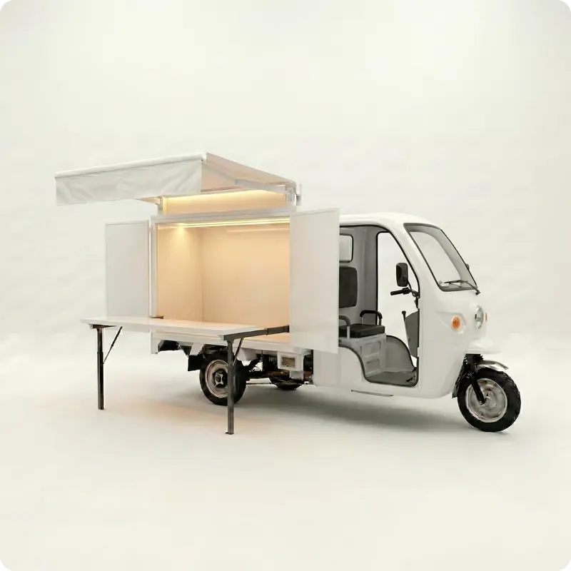 Food tuk elétrico com toldo aberto