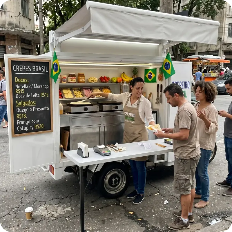 Mini food truck elétrico em funcionamento